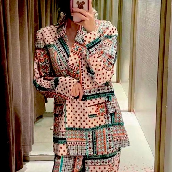 New Zara Multicolourer Satin Patchwork Print Flowing Blazer - Picture 11 of 17